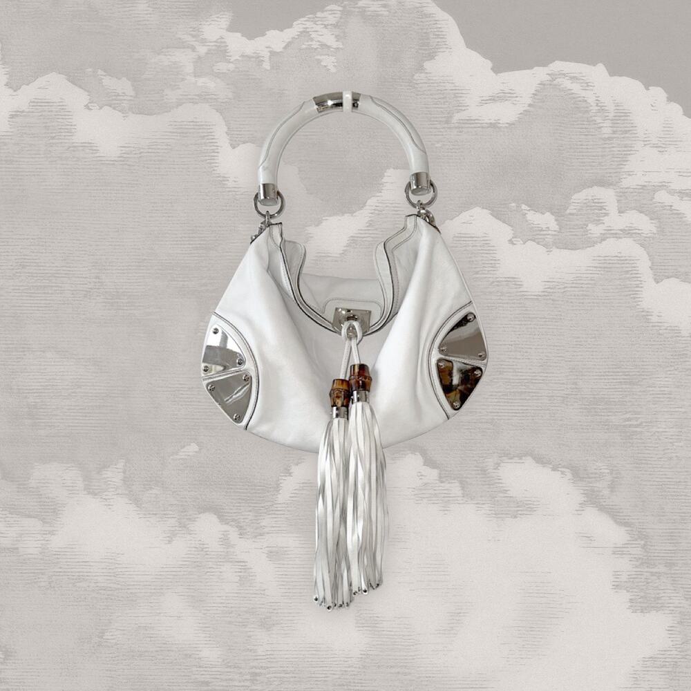 GUCCI Babouska Indy shoulder crossbody hobo bag 2-way bamboo fringe tassels y2k